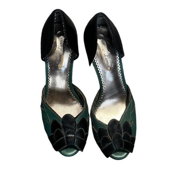 Poetic Licence London Green & Black Leather Peep Toe Heels (EUR 36.5 / US 6) - Picture 2 of 8